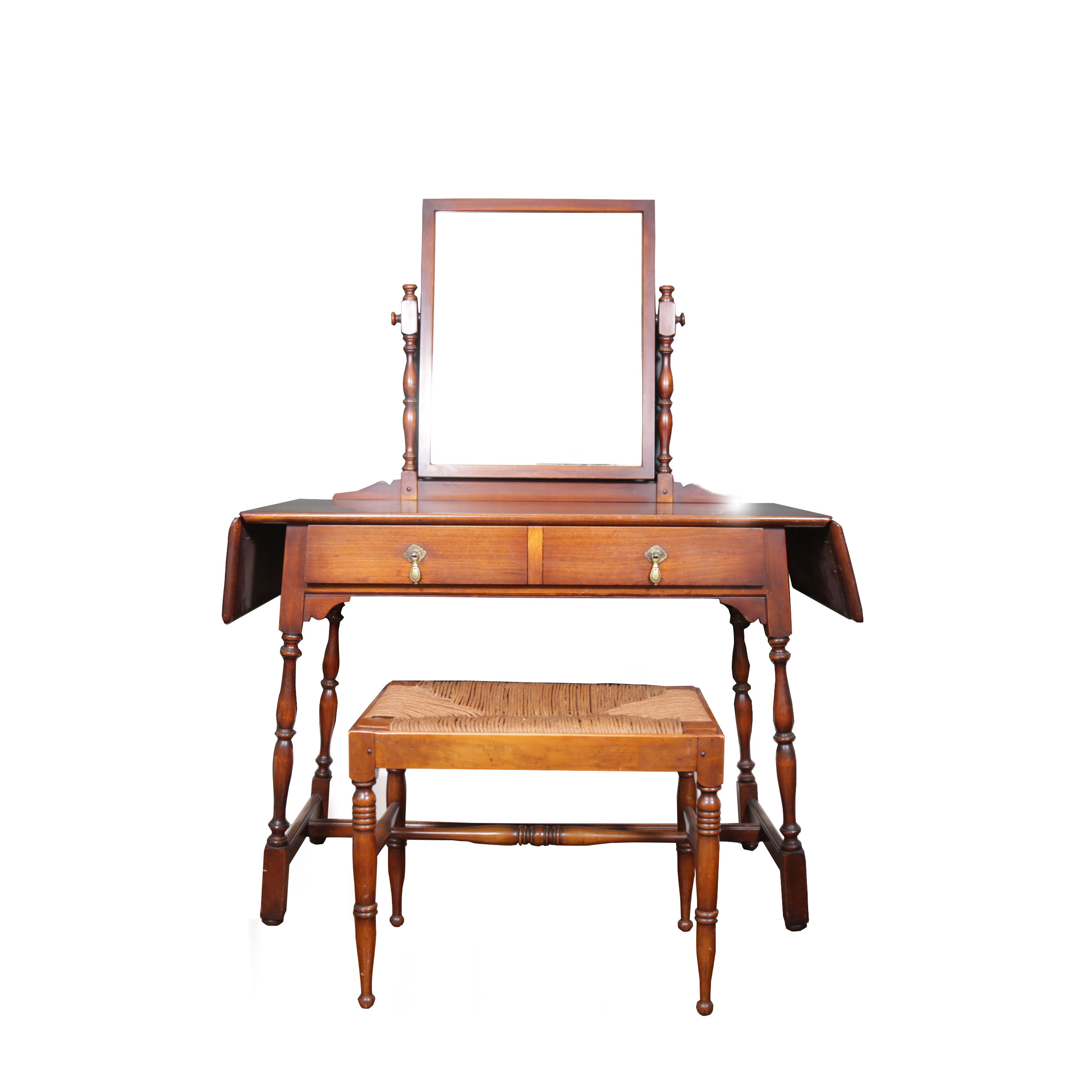 Stickley Dressing Table and Bench With Rush Seat EBTH